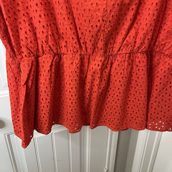 Lane Bryant Eyelet Sleeveless Peplum Top Tank Red Coral Womens Size 24 Keyhole - Picture 9 of 10
